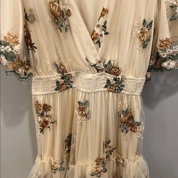 Baltic Born Cynthia Cream Embroidered Tulle Tier Midi Dress Size Large - Picture 4 of 11